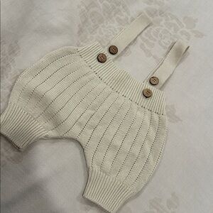 Cream Knit Kids Shorts with Suspenders